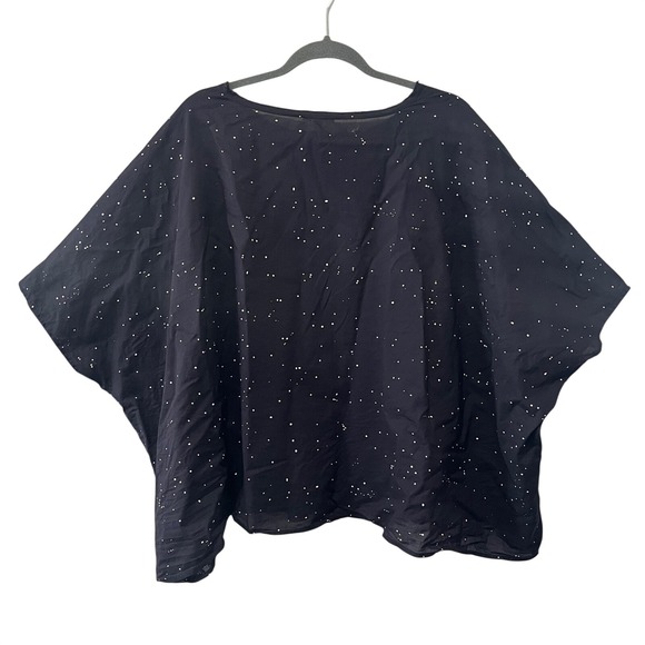Eileen Fisher Top Organic Cotton Voile Splatter Print Black Boxy Kimono Large/XL - Picture 2 of 6